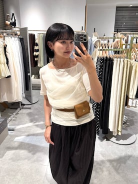 「LOWRYS FARM（ローリーズファーム）のチュールレイヤードＳＳ 1032082（Tシャツ/カットソー、ホワイト系）」を使った、saeさん（レディース・155cm）の夏コーディネート