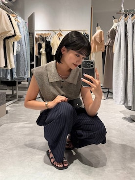 「LOWRYS FARM（ローリーズファーム）のメランジポロフレンチスリーブ　1045953（ベスト、グレー系）」を使った、saeさん（レディース・155cm）の夏コーディネート