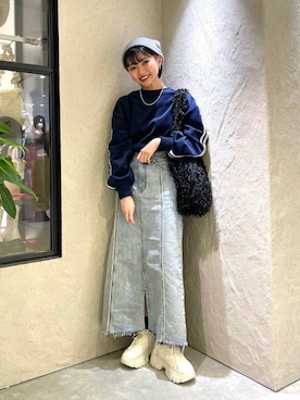 「アイテム（ニットキャップ/ビーニー、グレー系）」を使った、saeさん（レディース・155cm）の冬コーディネート