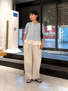「LOWRYS FARM（ローリーズファーム）のカットイージーカーブパンツ 292362（スウェットパンツ、グレー系）」を使った、saeさん（レディース・155cm）の夏コーディネート