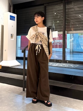 「LOWRYS FARM（ローリーズファーム）のステンレスフープチョーカー 127295（チョーカー、シルバー系）」を使った、saeさん（レディース・155cm）の夏コーディネート