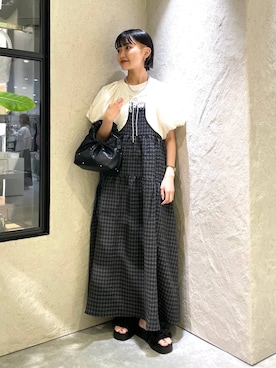 「LOWRYS FARM（ローリーズファーム）のＰＵＴＯＮボレロ　108011（カーディガン/ボレロ）」を使った、saeさん（レディース・155cm）の春コーディネート