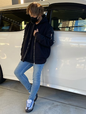 「H&M（エイチ・アンド・エム）のアイテム（MA-1）」を使った、X.Hiideさん（メンズ・178cm）の秋コーディネート