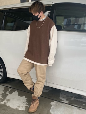 「GU（ジーユー）のシェフパンツ+E（その他）」を使った、X.Hiideさん（メンズ・178cm）の冬コーディネート