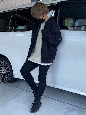 「H&M（エイチ・アンド・エム）のアイテム（MA-1）」を使った、X.Hiideさん（メンズ・178cm）の秋コーディネート