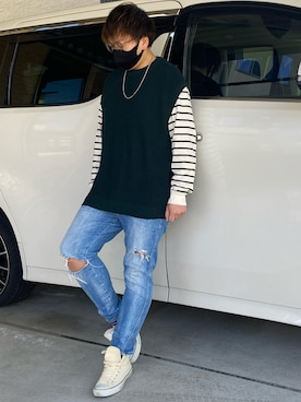 「アイテム（その他、ホワイト系）」を使った、X.Hiideさん（メンズ・178cm）の春コーディネート