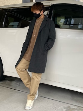 「H&M（エイチ・アンド・エム）のアイテム（ダウンジャケット/コート）」を使った、X.Hiideさん（メンズ・178cm）の冬コーディネート