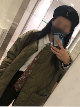 「ハンチング」｜「アイテム（ノーカラージャケット）」を使った、 ゅさん（レディース・157cm）の冬コーディネート