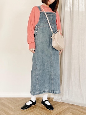 「ごきげんウィーク」｜「アイテム（ジャンパースカート）」を使った、ひぃちゃんさん（レディース・163cm）の春コーディネート