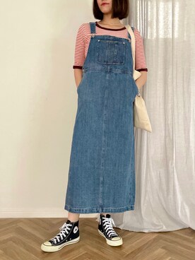 「converse」｜「アイテム（ジャンパースカート）」を使った、ひぃちゃんさん（レディース・163cm）の春コーディネート