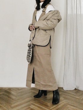 「tiptop（ティップトップ）のアイテム（ノーカラージャケット）」を使った、ひぃちゃんさん（レディース・163cm）の冬コーディネート
