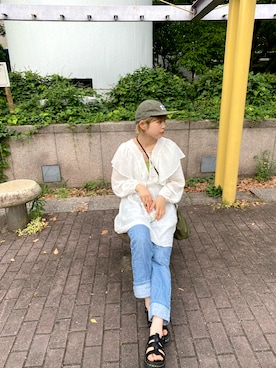 「ブラウスコーデ」｜「アイテム（キャップ）」を使った、なぽのすけさん（レディース・165cm）の夏コーディネート