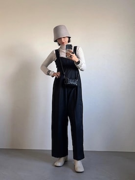「ショートブーツ」｜「アイテム（オールインワン・サロペット）」を使った、yosさん（レディース・163cm）の冬コーディネート