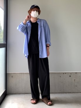 「アイテム（バングル/リストバンド）」を使った、りまんさん（メンズ・175cm）の夏コーディネート