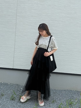 「GRL（グレイル）のアイテム（Tシャツ/カットソー）」を使った、nnkさん（レディース・157cm）の夏コーディネート