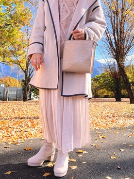 「パイピングコート」｜「アイテム（アクセサリー）」を使った、nnkさん（レディース・157cm）の秋コーディネート