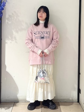 「アイテム（スマホグッズ、ホワイト系）」を使った、もえこさん（レディース・156cm）の冬コーディネート