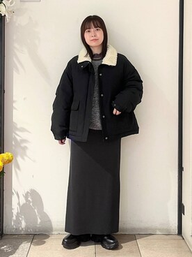 「LOWRYS FARM（ローリーズファーム）のカットリブタイトスカート　103920（スカート、グレー系）」を使った、もえこさん（レディース・156cm）の冬コーディネート