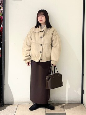 「LOWRYS FARM（ローリーズファーム）のスポンディッシュタイトスカート 116713（スカート、ブラウン系）」を使った、もえこさん（レディース・156cm）の冬コーディネート
