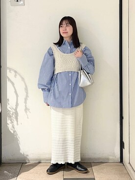 「LOWRYS FARM（ローリーズファーム）の４ＲＯＯＭショルダーＢＡＧ138730（ショルダーバッグ、シルバー系）」を使った、もえこさん（レディース・156cm）の冬コーディネート