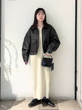 「LOWRYS FARM（ローリーズファーム）のパウダーブリーチリメイクワンピース308142（ワンピース）」を使った、もえこさん（レディース・156cm）の冬コーディネート