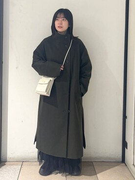 「着痩せ」｜「アイテム（チェスターコート）」を使った、もえこさん（レディース・156cm）の冬コーディネート