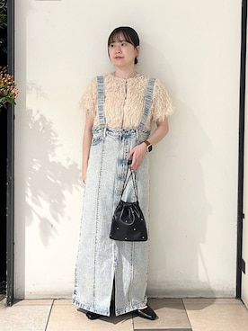 「アイテム（ジャンパースカート、ブルー系）」を使った、もえこさん（レディース・156cm）の夏コーディネート