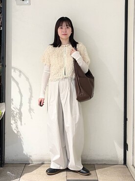 「LOWRYS FARM（ローリーズファーム）のステンレスフープチョーカー 127295（チョーカー、ゴールド系）」を使った、もえこさん（レディース・156cm）の冬コーディネート