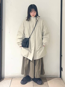 「着痩せ」｜「アイテム（ダウンジャケット/コート）」を使った、もえこさん（レディース・156cm）の冬コーディネート