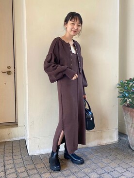 「Kastane（カスタネ）の【SETアイテム】クロップドカーディガン×ワンピースSET（ワンピース）」を使った、yuka tanakaさん（レディース・160cm）の冬コーディネート