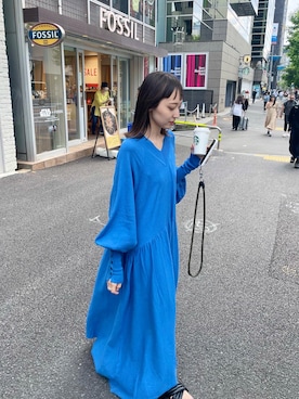 「ブルーワンピース」｜「アイテム（ワンピース/ドレス）」を使った、yuka tanakaさん（レディース・160cm）の春コーディネート