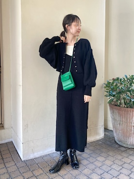 「Kastane（カスタネ）の【SETアイテム】クロップドカーディガン×ワンピースSET（ワンピース）」を使った、yuka tanakaさん（レディース・160cm）の冬コーディネート