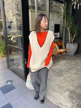 「アイテム（Tシャツ/カットソー、オレンジ系）」を使った、yuka tanakaさん（レディース・160cm）の冬コーディネート