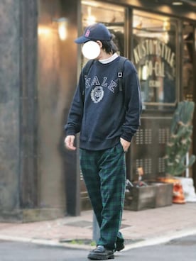 「ブラックウォッチ」｜「アイテム（キャップ）」を使った、naokさん（メンズ・175cm）の秋コーディネート
