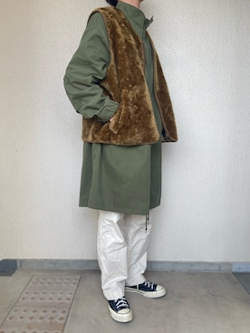 「緑」｜「アイテム（モッズコート）」を使った、タクマさん（メンズ・179cm）の冬コーディネート