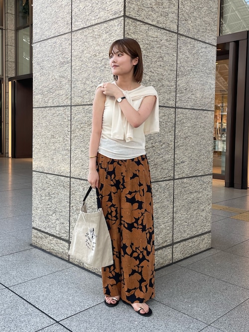 フラワープリントリネンワイドパンツ Gauze#｜リネン アンティーク フラワー プリント ワイド パンツ