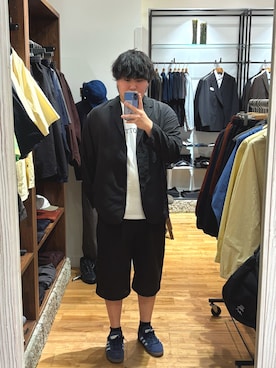 「EKAL（エカル）のDOT AIR JACKET（その他アウター、ブラック系）」を使った、たちばなさん（メンズ・180cm）の春コーディネート