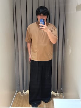 「ITEMS URBANRESEARCH（アイテムズ アーバンリサーチ）のジャカード×ポンチ切替半袖TOPS（Tシャツ/カットソー、ブラウン系）」を使った、たちばなさん（メンズ・180cm）の春コーディネート