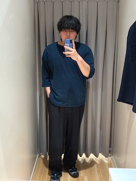 「ITEMS URBANRESEARCH（アイテムズ アーバンリサーチ）の接触冷感ポンチ7分袖トップス（Tシャツ/カットソー、ブルー系）」を使った、たちばなさん（メンズ・180cm）の春コーディネート