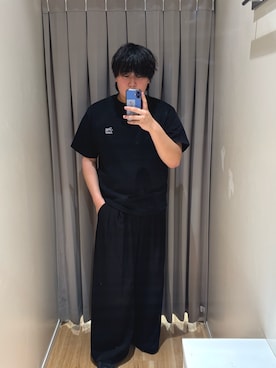 「ITEMS URBANRESEARCH（アイテムズ アーバンリサーチ）の刺繍ジャカードクールタッチ半袖トップス（Tシャツ/カットソー、ブラック系）」を使った、たちばなさん（メンズ・180cm）の春コーディネート