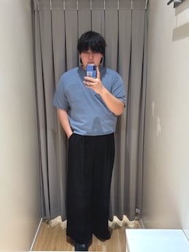 「ITEMS URBANRESEARCH（アイテムズ アーバンリサーチ）の接触冷感ダンボールショートスリーブカットソー（Tシャツ/カットソー、ブルー系）」を使った、たちばなさん（メンズ・180cm）の春コーディネート