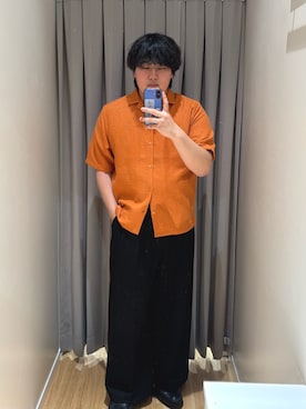 「ITEMS URBANRESEARCH（アイテムズ アーバンリサーチ）のサマーツイード オープンカラー半袖シャツ（シャツ/ブラウス、オレンジ系）」を使った、たちばなさん（メンズ・180cm）の春コーディネート
