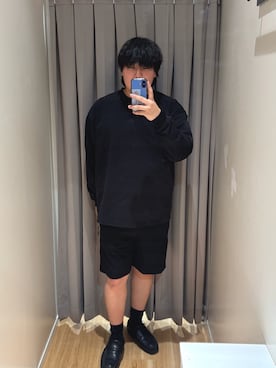 「ITEMS URBANRESEARCH（アイテムズ アーバンリサーチ）の『接触冷感/吸水速乾』多機能 ナイロンストレッチイージーショーツ（その他パンツ、ブラック系）」を使った、たちばなさん（メンズ・180cm）の春コーディネート