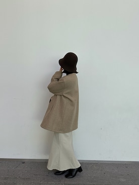 「しまむら（シマムラ）のアイテム（ノーカラーコート）」を使った、Mioさん（レディース・153cm）の冬コーディネート