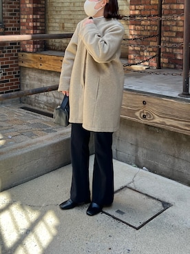 「ユニバ」｜「アイテム（ノーカラーコート）」を使った、Mioさん（レディース・153cm）の冬コーディネート
