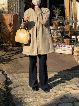 「しまむら（シマムラ）のアイテム（ノーカラーコート）」を使った、Mioさん（レディース・153cm）の冬コーディネート