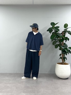 「CIAOPANIC TYPY（チャオパニックティピー）の【UNISEX】ピグメント加工メッシュポロ（ポロシャツ、ブルー系）」を使った、Mr.KPさん（メンズ・175cm）の夏コーディネート