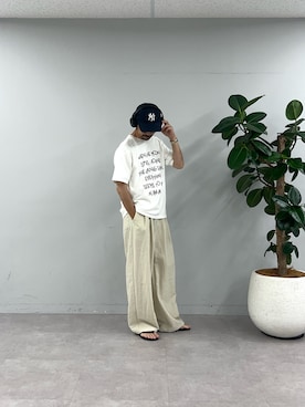 「CIAOPANIC TYPY（チャオパニックティピー）の【WEB限定】【UNISEX】手書きメッセージロゴTEE（Tシャツ/カットソー、ホワイト系）」を使った、Mr.KPさん（メンズ・175cm）の夏コーディネート