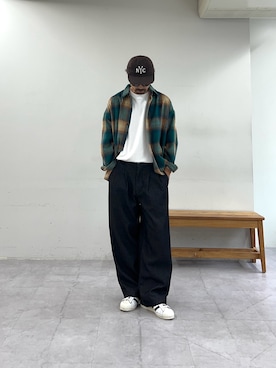 「DISCUS（ディスカス）の【DISCUS】別注シャギーチェックオーバーシャツジャケット（シャツ/ブラウス、グリーン系）」を使った、Mr.KPさん（メンズ・175cm）の夏コーディネート
