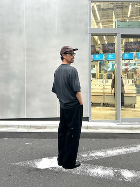 「CIAOPANIC TYPY（チャオパニックティピー）の【UNISEX】スプレー加工ヘンリーTEE（Tシャツ/カットソー、ブラック系）」を使った、Mr.KPさん（メンズ・175cm）の夏コーディネート